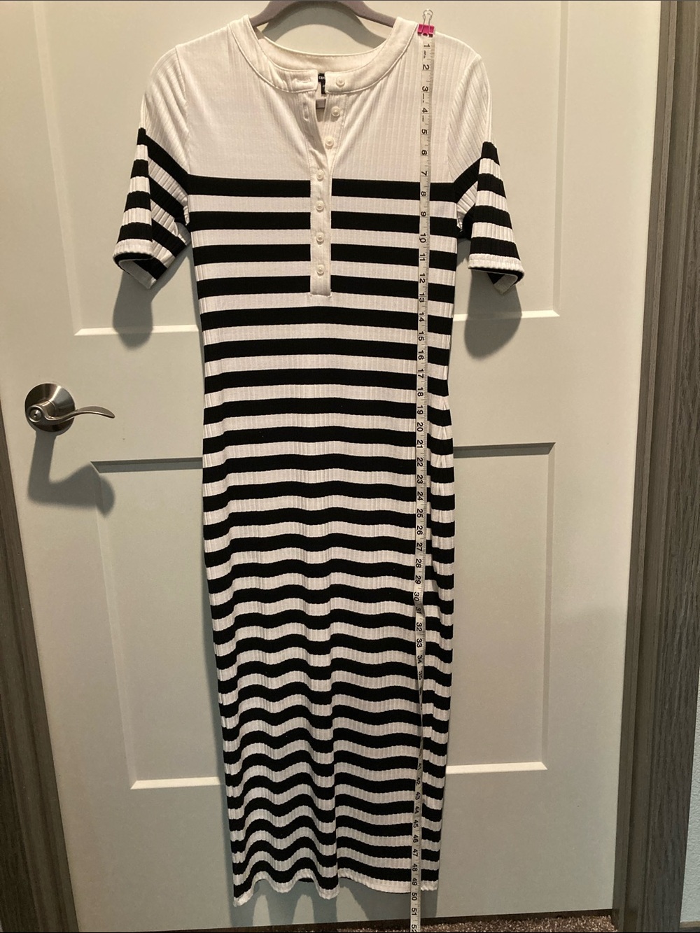 Express Black & White Striped Henley Midi Dress